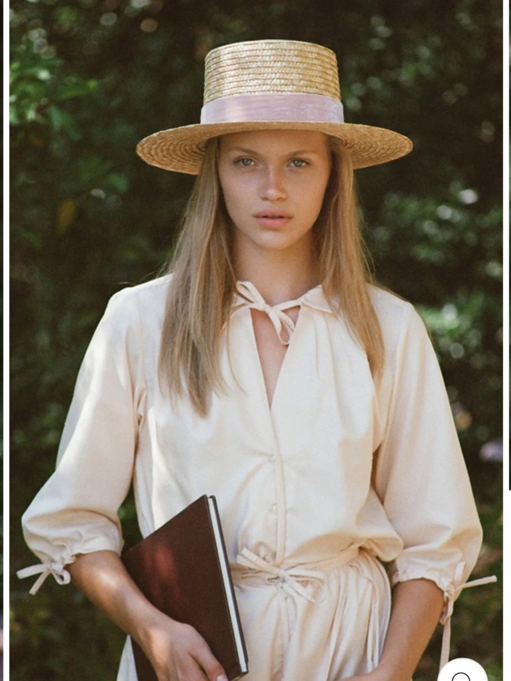 Lack Of Color Natural Straw Boater with Dusty Pink Velvet Bow